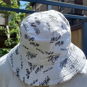 White Bucket‎ Hat with Black Text